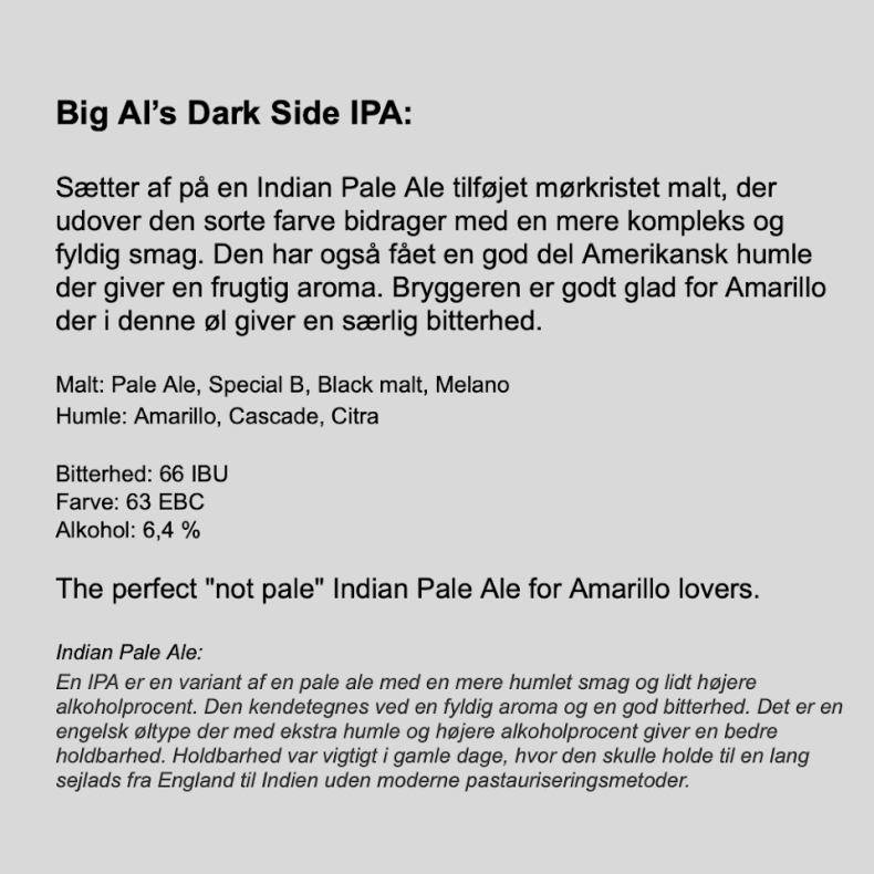 Big Al's Dark Side IPA, 44 cl - Neighborhood Brewing Co 6% abv
