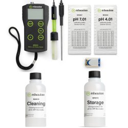 Komplet pH m�ler pakke - PH Meter MW102 Pro inkl Termometer, kalibrerings- rense- og opbebaringv�ske