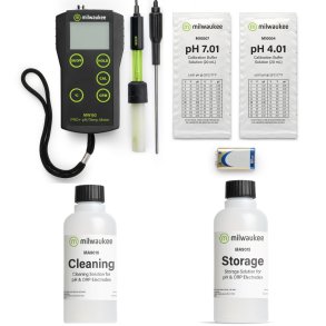 Komplet pH m�ler pakke - PH Meter MW102 Pro inkl Termometer, kalibrerings- rense- og opbebaringv�ske