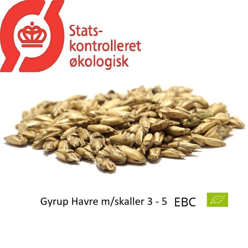 Gyrup Havre Malt med skaller kologisk, ebc 3 - 5 EBC, pris pr. 100 g.